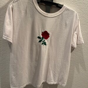 Brandy Melville White Tshirt Embroidered Rose